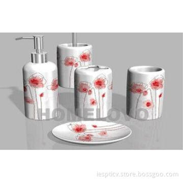 Liquid Dispenser 5 piece Resin bathroom set with Ceramic Su